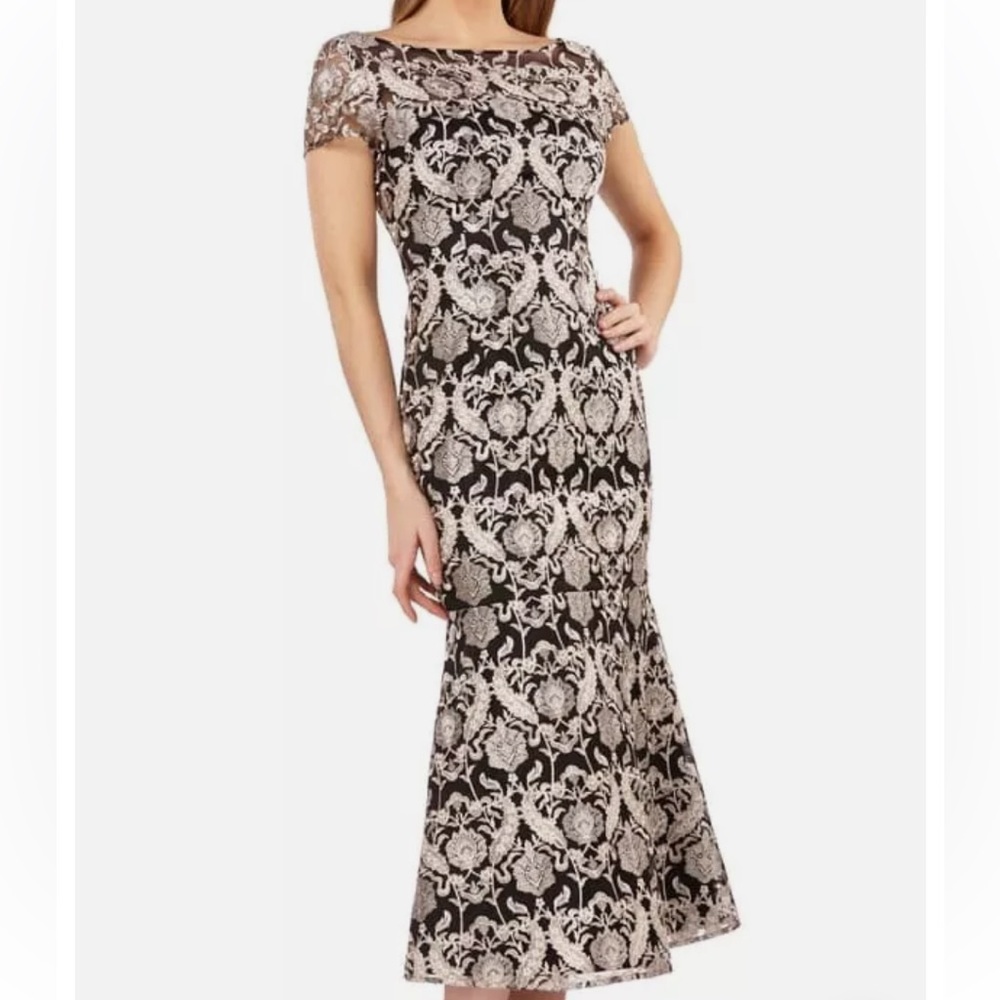 JS Collections black embroidered evening gown -size 4